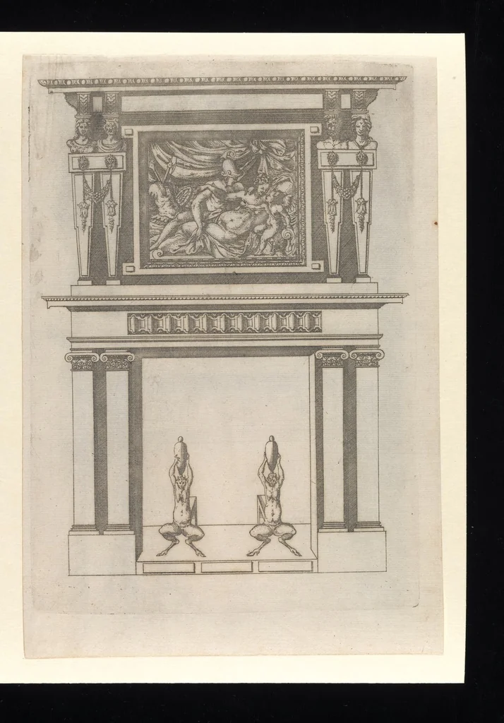 An illustration from Second livre d'architectvre, contenant plvsievrs et diverses ordonnances de cheminees, lvcarnes, portes, fonteines, puis, & pauillons, pour enrichir tant le dedans que le dehors de tous edifices. Auec les desseings de dix sepultures toutes differentes, 1561, leaf 70