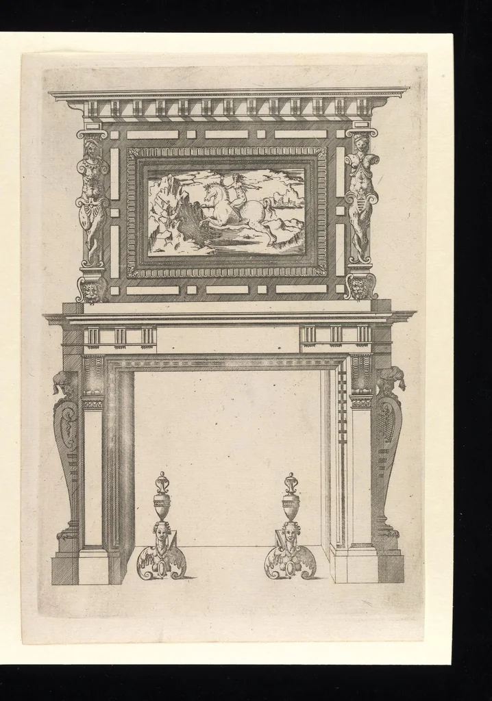 An illustration from Second livre d'architectvre, contenant plvsievrs et diverses ordonnances de cheminees, lvcarnes, portes, fonteines, puis, & pauillons, pour enrichir tant le dedans que le dehors de tous edifices. Auec les desseings de dix sepultures toutes differentes, 1561, leaf 80