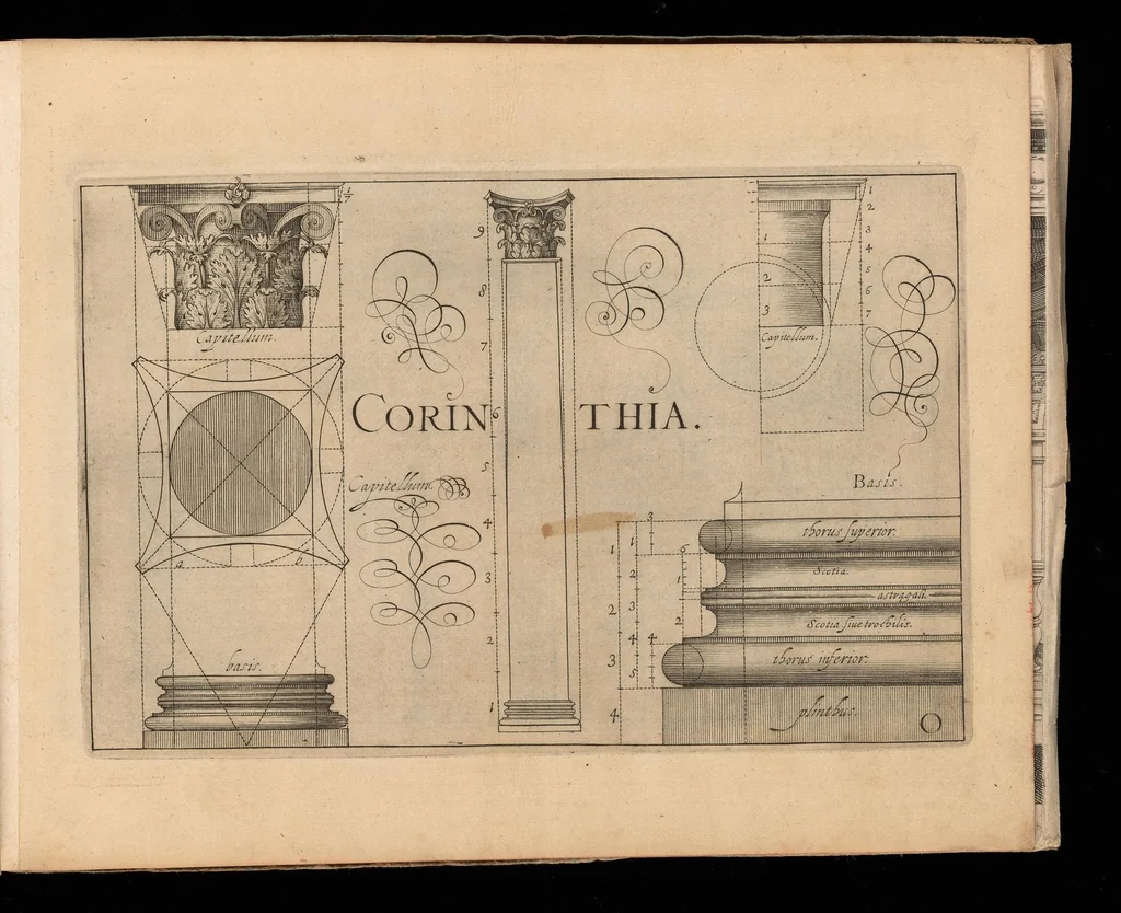 An illustration from Architectvra, die koestliche vnnd weitberumbte Khunst : welche besteht in fünfferley Art der Edifitien, alss namblich Tuscana, Dorica, Ionica, Corinthia, vnnd Composita : diese seind allhie gestelt mitt ihre fundamentale Reglen, vmd die selbige nach die Simmetria, deutlich zu machen mehrthails vber ein stimmend, mit die Lehr von Vitruvio : item ist noch hie bey gefügt viel schöne vnnd herrliche antiquische Edifitien, wie dann auch ettliche modernische Gebewden, nach vorgemelter Khunst der Architectur, in Perspectiva gestellt : sehr nützlich für allen Mahlern, Bildhauweren, Architectur, oder Baumaistern, Maurer, Stainhawern, Zimmerleuten, etc. sampt allen Liebhabern dieser Khunst, 1606, leaf 30
