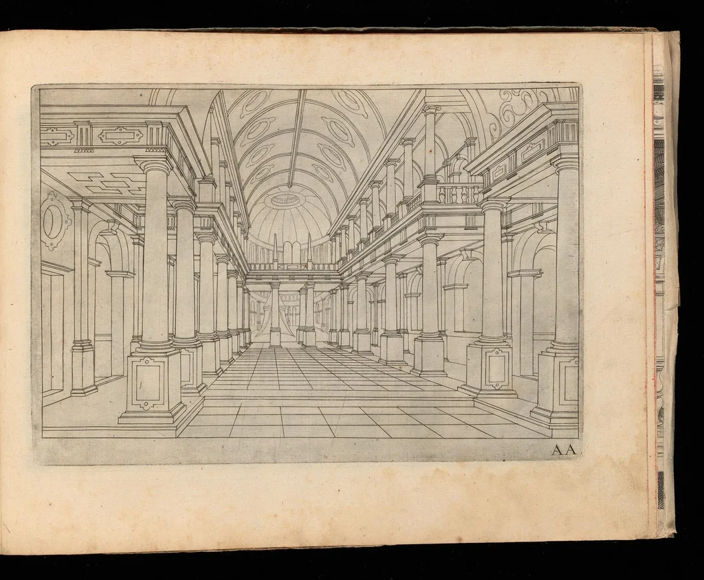 An illustration from Architectvra, die koestliche vnnd weitberumbte Khunst : welche besteht in fünfferley Art der Edifitien, alss namblich Tuscana, Dorica, Ionica, Corinthia, vnnd Composita : diese seind allhie gestelt mitt ihre fundamentale Reglen, vmd die selbige nach die Simmetria, deutlich zu machen mehrthails vber ein stimmend, mit die Lehr von Vitruvio : item ist noch hie bey gefügt viel schöne vnnd herrliche antiquische Edifitien, wie dann auch ettliche modernische Gebewden, nach vorgemelter Khunst der Architectur, in Perspectiva gestellt : sehr nützlich für allen Mahlern, Bildhauweren, Architectur, oder Baumaistern, Maurer, Stainhawern, Zimmerleuten, etc. sampt allen Liebhabern dieser Khunst, 1606, leaf 50
