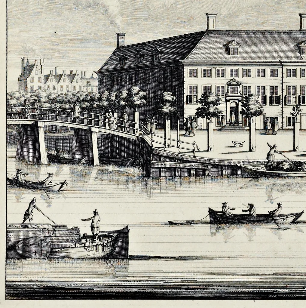 An illustration from Beschryvinge van Amsterdam : zynde een naukeurige verhandelinge van desselfs eerste oorspruk uyt den huyse der heeren van Amstel, en Amstellant : haar vergrootingen, rykdom, en wyze van regeeringe, tot den jare 1691 : voor dezen uit verscheide oude historie-schryvers be eengesteld, en uytgegeven : en nu uit een meenigte van oude schriften, authentyke stukken, en met kopere afbeeldingen verciert, nooit voor desen gedruckt geweest, beschreven, en vermeerdert, 1693, leaf 107