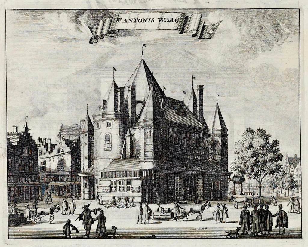 An illustration from Beschryvinge van Amsterdam : zynde een naukeurige verhandelinge van desselfs eerste oorspruk uyt den huyse der heeren van Amstel, en Amstellant : haar vergrootingen, rykdom, en wyze van regeeringe, tot den jare 1691 : voor dezen uit verscheide oude historie-schryvers be eengesteld, en uytgegeven : en nu uit een meenigte van oude schriften, authentyke stukken, en met kopere afbeeldingen verciert, nooit voor desen gedruckt geweest, beschreven, en vermeerdert, 1693, leaf 149