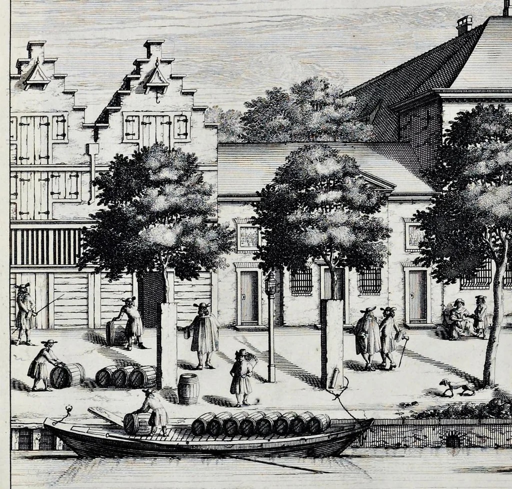 An illustration from Beschryvinge van Amsterdam : zynde een naukeurige verhandelinge van desselfs eerste oorspruk uyt den huyse der heeren van Amstel, en Amstellant : haar vergrootingen, rykdom, en wyze van regeeringe, tot den jare 1691 : voor dezen uit verscheide oude historie-schryvers be eengesteld, en uytgegeven : en nu uit een meenigte van oude schriften, authentyke stukken, en met kopere afbeeldingen verciert, nooit voor desen gedruckt geweest, beschreven, en vermeerdert, 1693, leaf 25