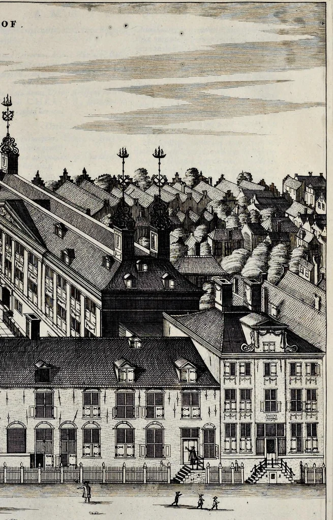 An illustration from Beschryvinge van Amsterdam : zynde een naukeurige verhandelinge van desselfs eerste oorspruk uyt den huyse der heeren van Amstel, en Amstellant : haar vergrootingen, rykdom, en wyze van regeeringe, tot den jare 1691 : voor dezen uit verscheide oude historie-schryvers be eengesteld, en uytgegeven : en nu uit een meenigte van oude schriften, authentyke stukken, en met kopere afbeeldingen verciert, nooit voor desen gedruckt geweest, beschreven, en vermeerdert, 1693, leaf 272