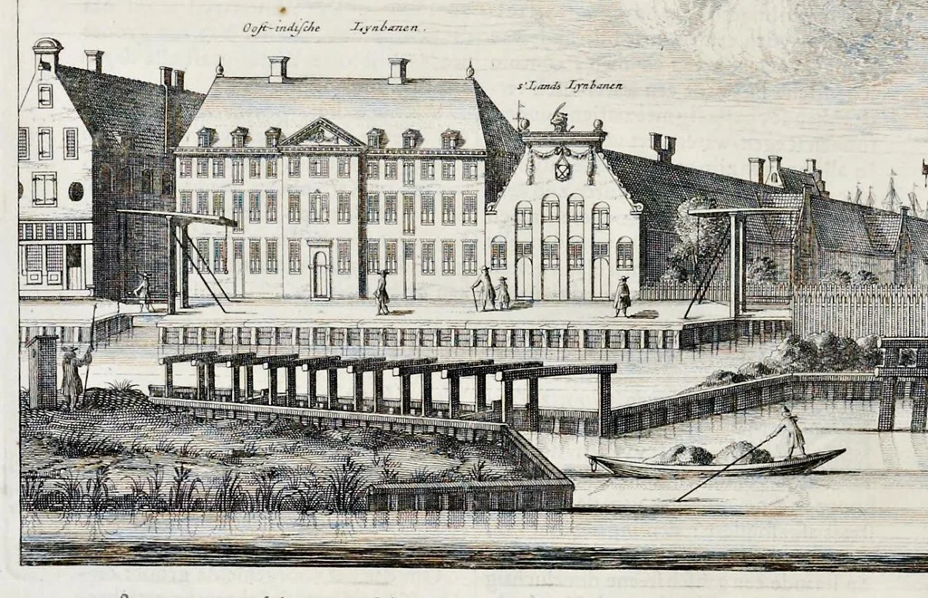 An illustration from Beschryvinge van Amsterdam : zynde een naukeurige verhandelinge van desselfs eerste oorspruk uyt den huyse der heeren van Amstel, en Amstellant : haar vergrootingen, rykdom, en wyze van regeeringe, tot den jare 1691 : voor dezen uit verscheide oude historie-schryvers be eengesteld, en uytgegeven : en nu uit een meenigte van oude schriften, authentyke stukken, en met kopere afbeeldingen verciert, nooit voor desen gedruckt geweest, beschreven, en vermeerdert, 1693, leaf 285