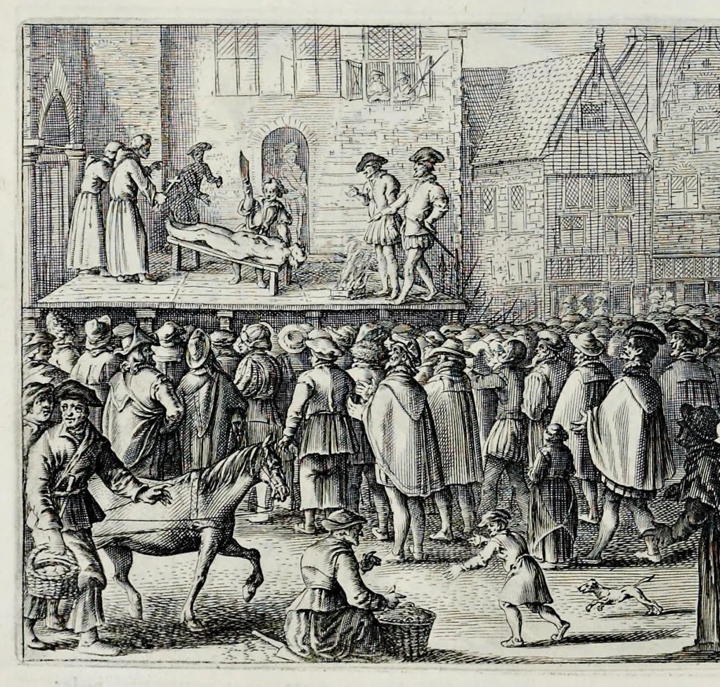 An illustration from Beschryvinge van Amsterdam : zynde een naukeurige verhandelinge van desselfs eerste oorspruk uyt den huyse der heeren van Amstel, en Amstellant : haar vergrootingen, rykdom, en wyze van regeeringe, tot den jare 1691 : voor dezen uit verscheide oude historie-schryvers be eengesteld, en uytgegeven : en nu uit een meenigte van oude schriften, authentyke stukken, en met kopere afbeeldingen verciert, nooit voor desen gedruckt geweest, beschreven, en vermeerdert, 1693, leaf 499