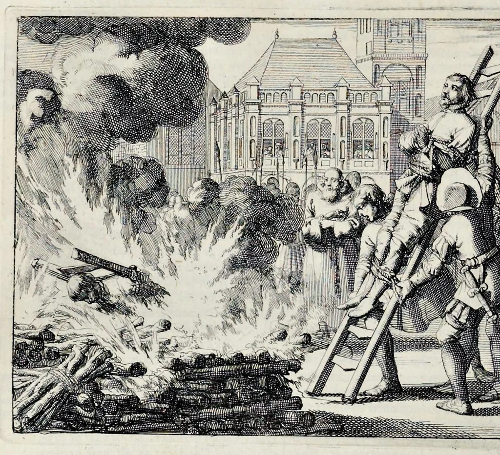 An illustration from Beschryvinge van Amsterdam : zynde een naukeurige verhandelinge van desselfs eerste oorspruk uyt den huyse der heeren van Amstel, en Amstellant : haar vergrootingen, rykdom, en wyze van regeeringe, tot den jare 1691 : voor dezen uit verscheide oude historie-schryvers be eengesteld, en uytgegeven : en nu uit een meenigte van oude schriften, authentyke stukken, en met kopere afbeeldingen verciert, nooit voor desen gedruckt geweest, beschreven, en vermeerdert, 1693, leaf 507