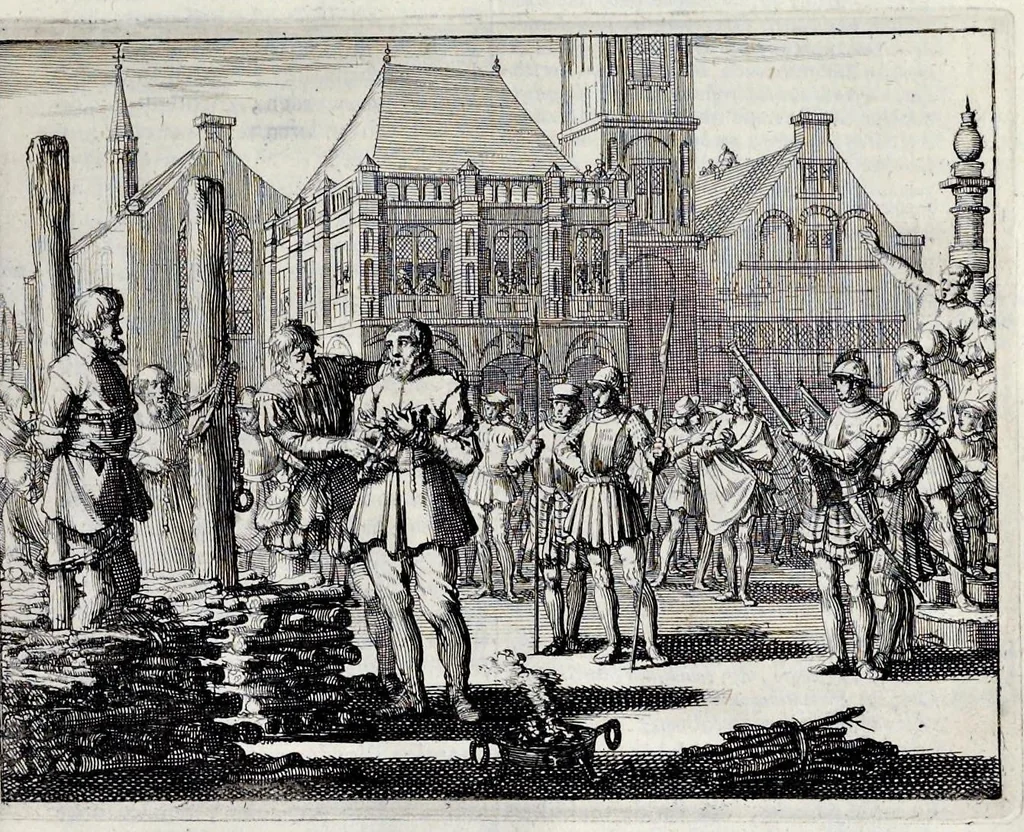 An illustration from Beschryvinge van Amsterdam : zynde een naukeurige verhandelinge van desselfs eerste oorspruk uyt den huyse der heeren van Amstel, en Amstellant : haar vergrootingen, rykdom, en wyze van regeeringe, tot den jare 1691 : voor dezen uit verscheide oude historie-schryvers be eengesteld, en uytgegeven : en nu uit een meenigte van oude schriften, authentyke stukken, en met kopere afbeeldingen verciert, nooit voor desen gedruckt geweest, beschreven, en vermeerdert, 1693, leaf 590