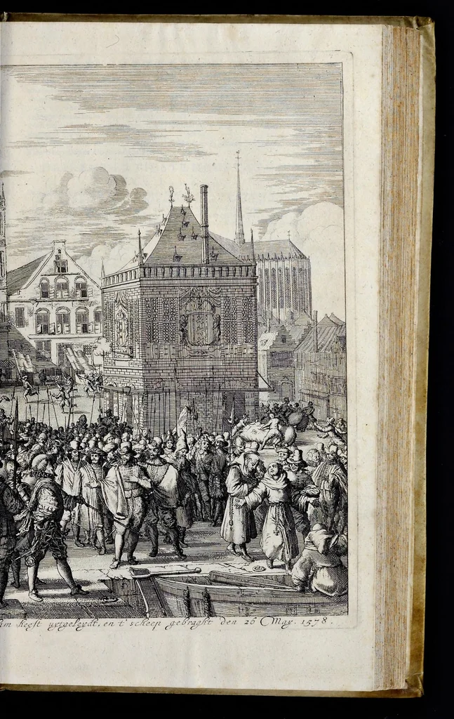 An illustration from Beschryvinge van Amsterdam : zynde een naukeurige verhandelinge van desselfs eerste oorspruk uyt den huyse der heeren van Amstel, en Amstellant : haar vergrootingen, rykdom, en wyze van regeeringe, tot den jare 1691 : voor dezen uit verscheide oude historie-schryvers be eengesteld, en uytgegeven : en nu uit een meenigte van oude schriften, authentyke stukken, en met kopere afbeeldingen verciert, nooit voor desen gedruckt geweest, beschreven, en vermeerdert, 1693, leaf 636