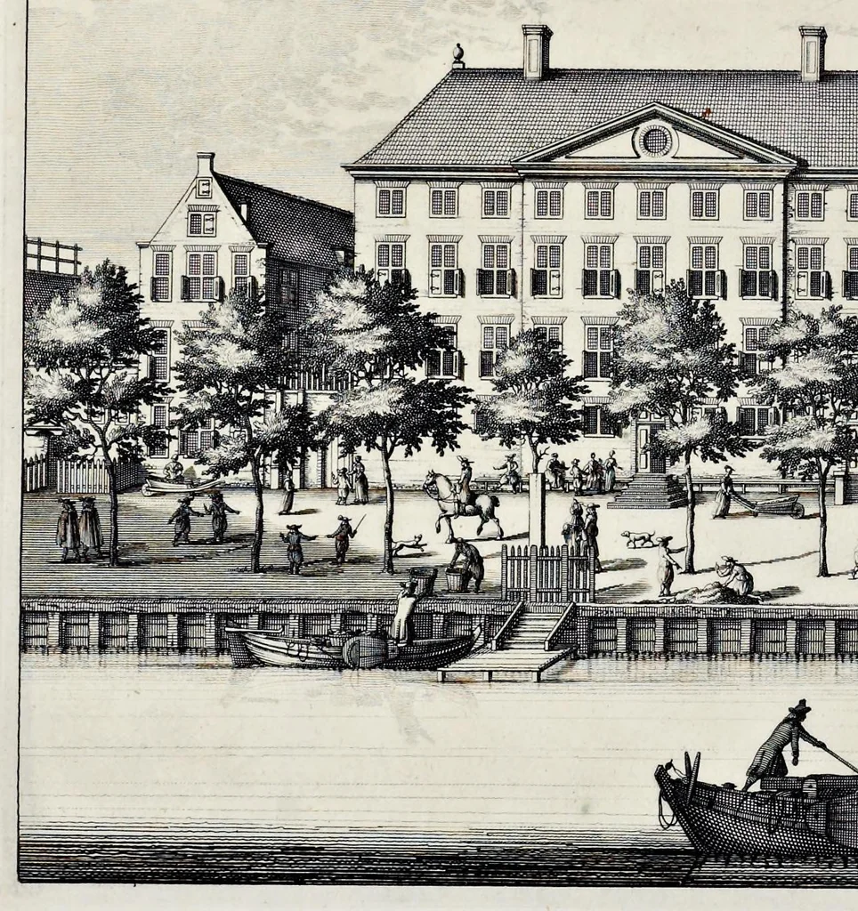 An illustration from Beschryvinge van Amsterdam : zynde een naukeurige verhandelinge van desselfs eerste oorspruk uyt den huyse der heeren van Amstel, en Amstellant : haar vergrootingen, rykdom, en wyze van regeeringe, tot den jare 1691 : voor dezen uit verscheide oude historie-schryvers be eengesteld, en uytgegeven : en nu uit een meenigte van oude schriften, authentyke stukken, en met kopere afbeeldingen verciert, nooit voor desen gedruckt geweest, beschreven, en vermeerdert, 1693, leaf 87