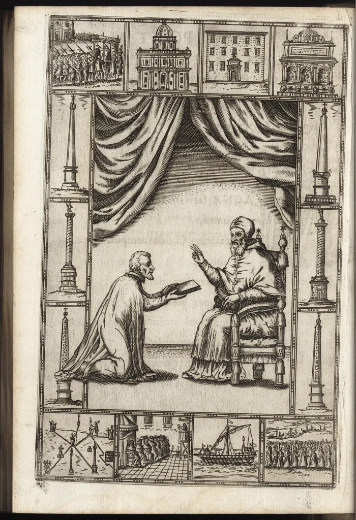 An illustration from De rebvs praeclare gestis a Sixto V. Pon. Max. : Io. Francisci Bordini I.C. et praesbiteri Ro. carminum liber primvs, 1588, leaf 15