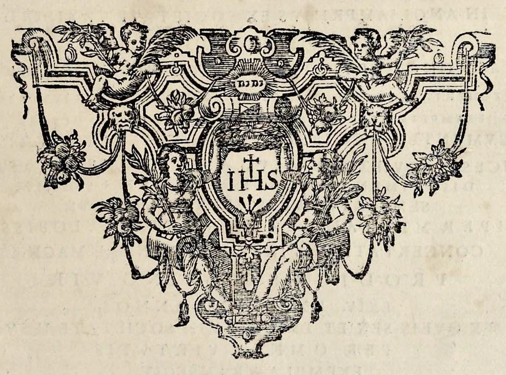 An illustration from Bibliotheca scriptorum Societatis Iesu, : post excusum anno M.DC.VIII. catalogum R.P. Petri Ribadeneiræ Societatis eiusdem theologi;, 1643, leaf 438