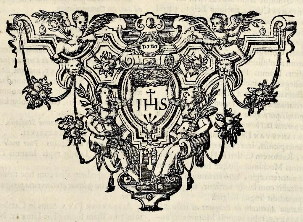 An illustration from Bibliotheca scriptorum Societatis Iesu, : post excusum anno M.DC.VIII. catalogum R.P. Petri Ribadeneiræ Societatis eiusdem theologi;, 1643, leaf 572