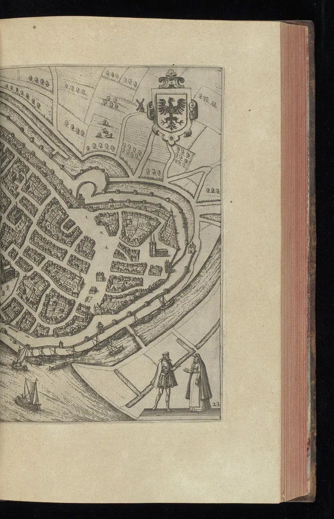 An illustration from Descrittione di m. Lodovico Gvicciardini, gentilhvomo fiorentino, di tvtti i paesi Bassi, altrimenti detti Germania inferiore : con tutte le carte di geographia del paese, & col ritratto al naturale di molte terre principali : riueduta di nuouo, & ampliata per tutto la terza volta dal medesimo autore : con amplissimo indice di tutte le cose piu memorabili, 1588, leaf 340