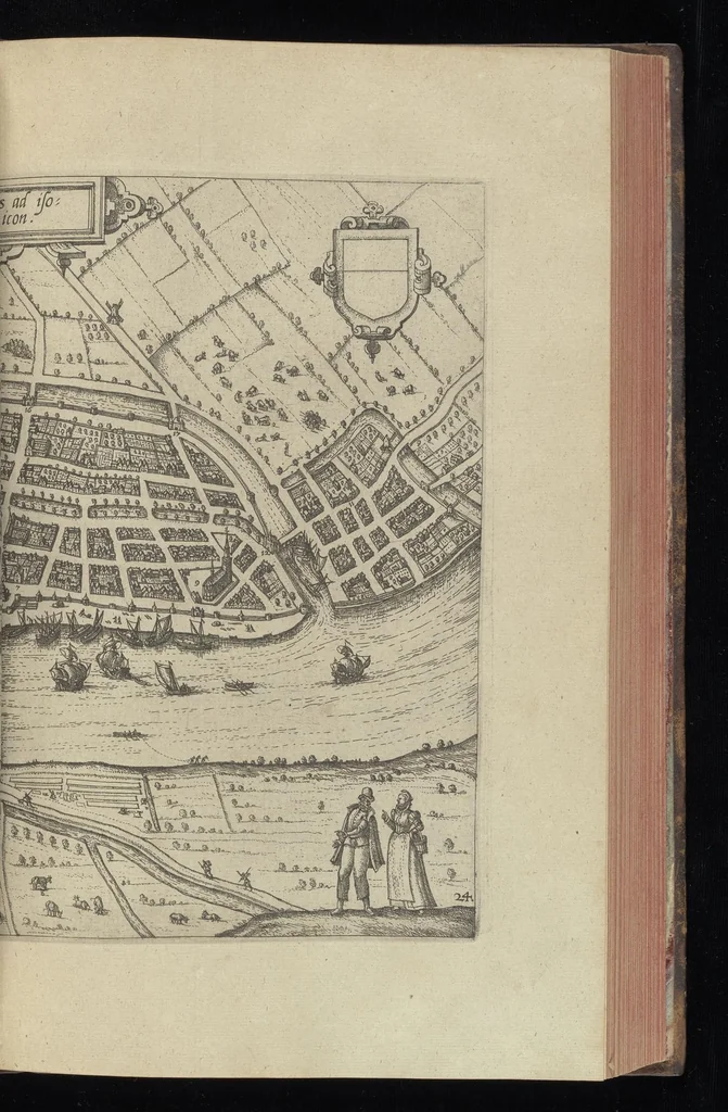 An illustration from Descrittione di m. Lodovico Gvicciardini, gentilhvomo fiorentino, di tvtti i paesi Bassi, altrimenti detti Germania inferiore : con tutte le carte di geographia del paese, & col ritratto al naturale di molte terre principali : riueduta di nuouo, & ampliata per tutto la terza volta dal medesimo autore : con amplissimo indice di tutte le cose piu memorabili, 1588, leaf 344