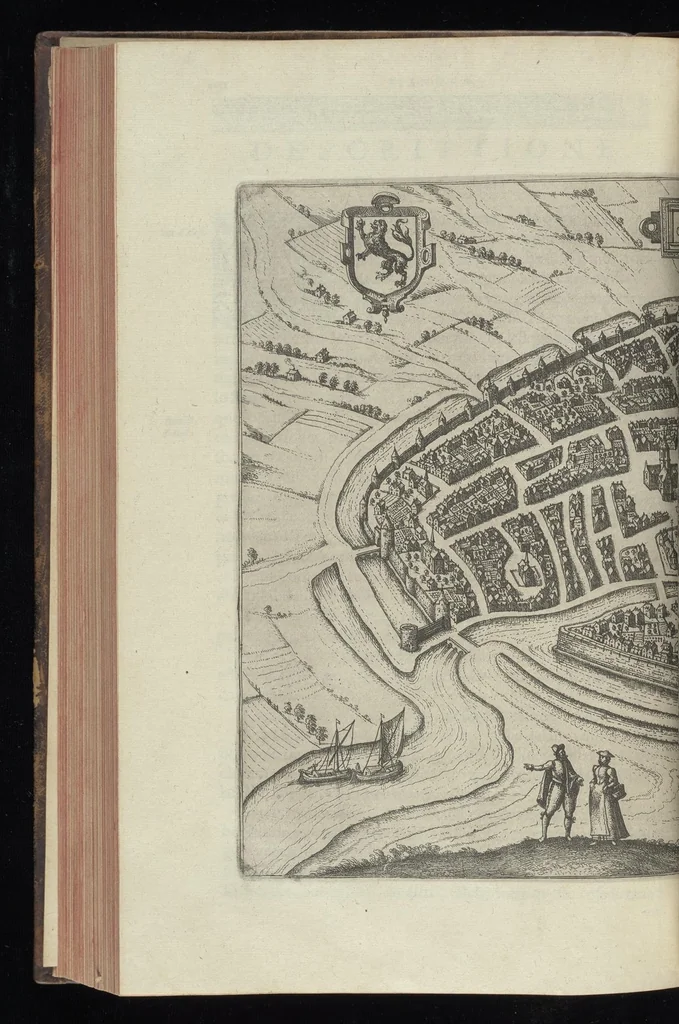 An illustration from Descrittione di m. Lodovico Gvicciardini, gentilhvomo fiorentino, di tvtti i paesi Bassi, altrimenti detti Germania inferiore : con tutte le carte di geographia del paese, & col ritratto al naturale di molte terre principali : riueduta di nuouo, & ampliata per tutto la terza volta dal medesimo autore : con amplissimo indice di tutte le cose piu memorabili, 1588, leaf 585