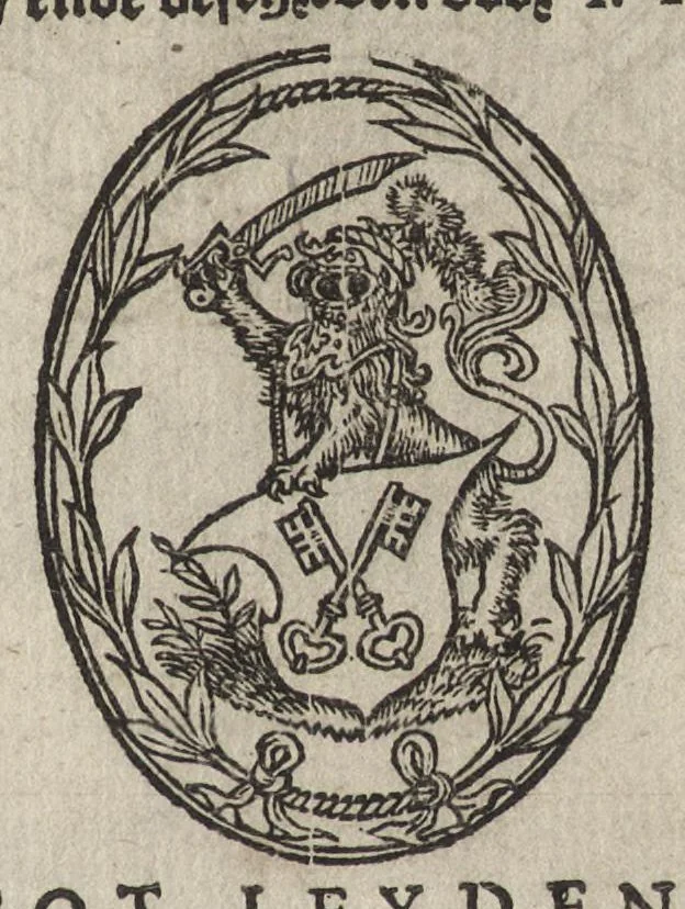 An illustration from Beschrijvinge der stad Leyden : inhoudende 't begin, den voortgang, ende den wasdom der selver : de stichtinghe van der kercken, cloosteren, gasthuysen, ende andere publijcque gestichten, &c : desgelijct de oprechtinge van de Academie, eñ de Collegien Theol. : mitsgader verhael van alle de belegeringen ..., 1614, leaf 4