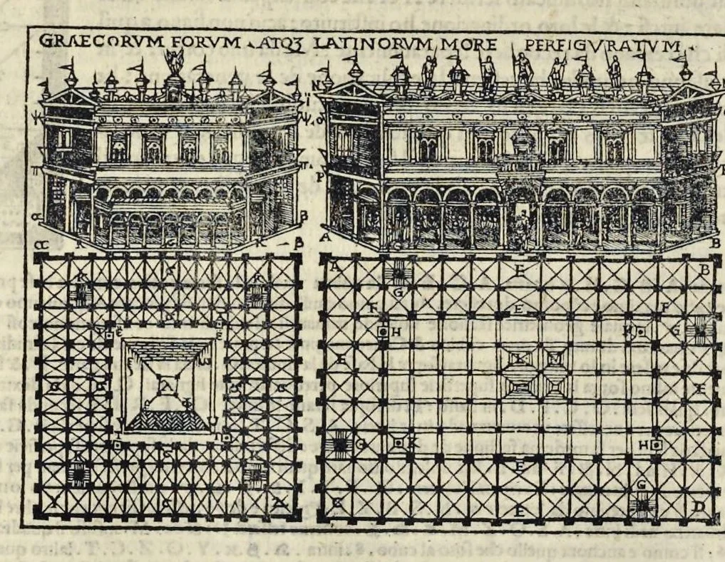An illustration from Di Lucio Vitruuio Pollione De architectura libri dece : traducti de latino in vulgare, affigurati, cõmentati, & con mirando ordine insigniti: per il quale facilmente potrai trouare la multitudine de li abstrusi & reconditi vocabuli a li soi loci & in epsa tabula con summo studio expositi & enucleati ad immensa utilitate de ciascuno studioso & beniuolo di epsa opera, 1521, leaf 161