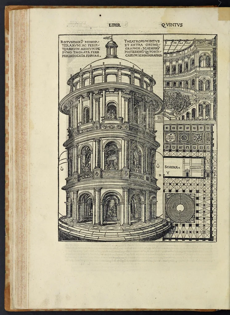 An illustration from Di Lucio Vitruuio Pollione De architectura libri dece : traducti de latino in vulgare, affigurati, cõmentati, & con mirando ordine insigniti: per il quale facilmente potrai trouare la multitudine de li abstrusi & reconditi vocabuli a li soi loci & in epsa tabula con summo studio expositi & enucleati ad immensa utilitate de ciascuno studioso & beniuolo di epsa opera, 1521, leaf 181