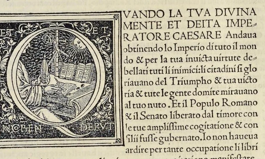 An illustration from Di Lucio Vitruuio Pollione De architectura libri dece : traducti de latino in vulgare, affigurati, cõmentati, & con mirando ordine insigniti: per il quale facilmente potrai trouare la multitudine de li abstrusi & reconditi vocabuli a li soi loci & in epsa tabula con summo studio expositi & enucleati ad immensa utilitate de ciascuno studioso & beniuolo di epsa opera, 1521, leaf 20