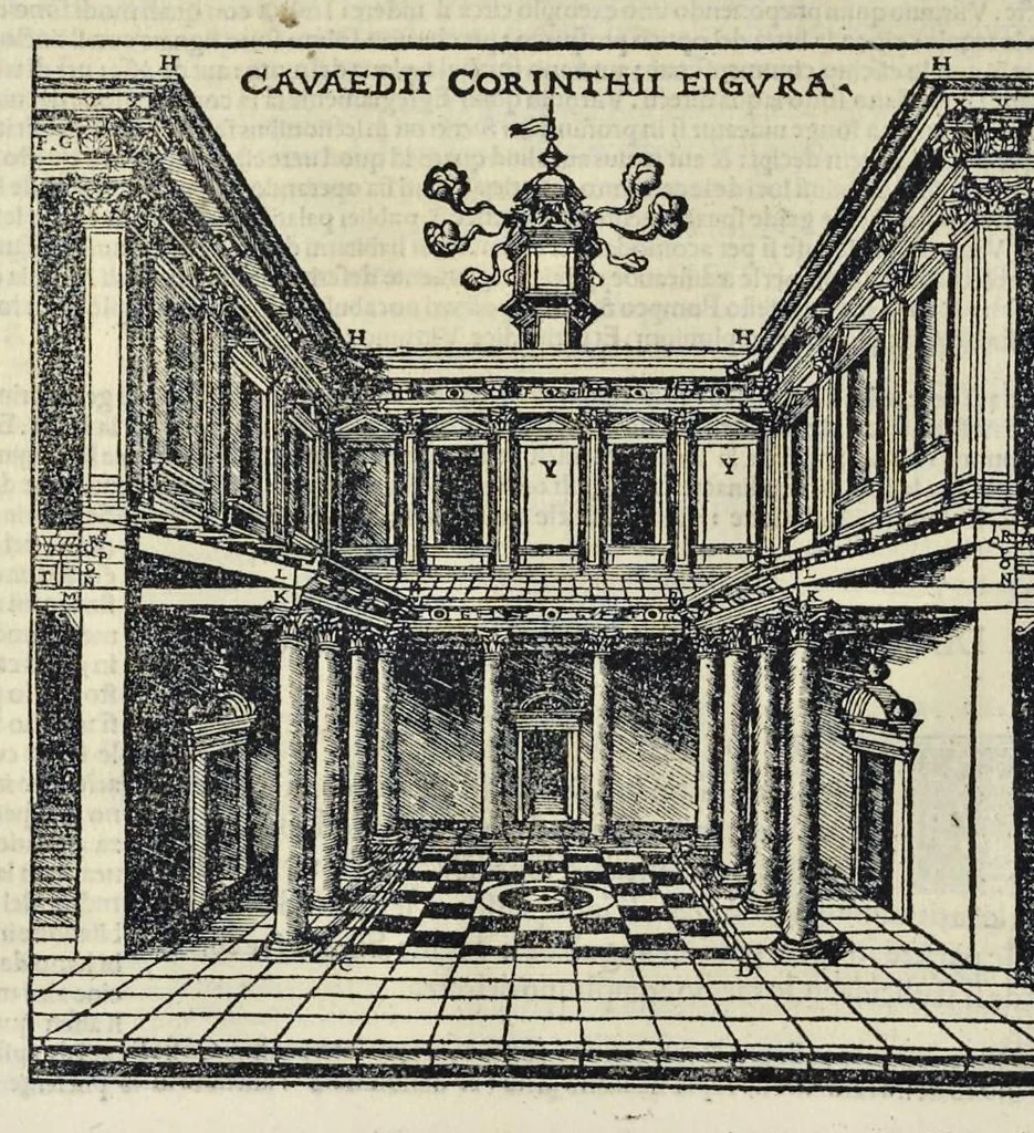 An illustration from Di Lucio Vitruuio Pollione De architectura libri dece : traducti de latino in vulgare, affigurati, cõmentati, & con mirando ordine insigniti: per il quale facilmente potrai trouare la multitudine de li abstrusi & reconditi vocabuli a li soi loci & in epsa tabula con summo studio expositi & enucleati ad immensa utilitate de ciascuno studioso & beniuolo di epsa opera, 1521, leaf 209