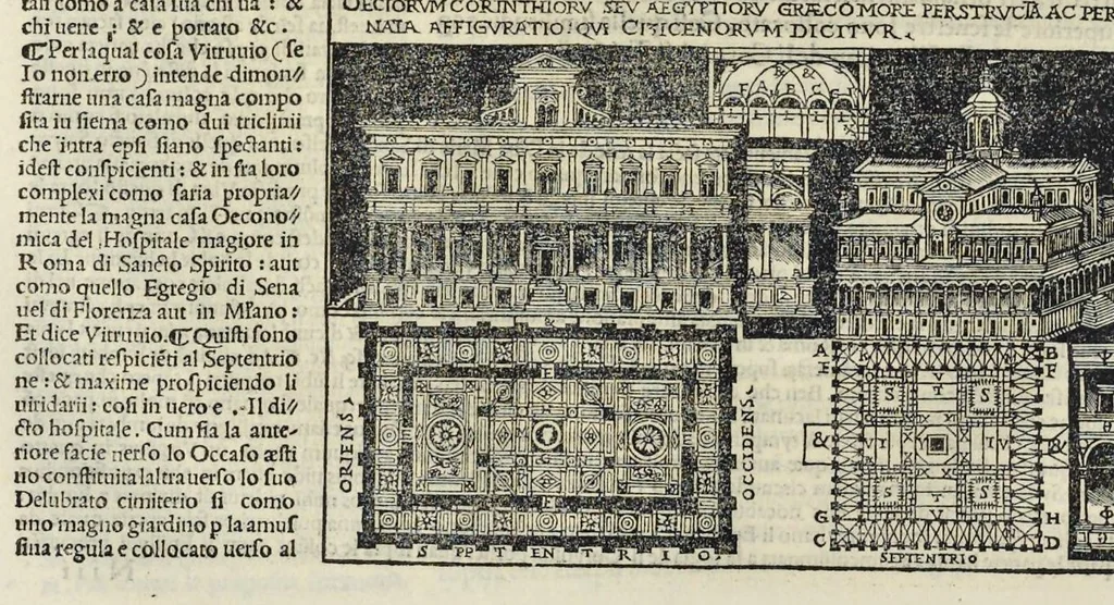 An illustration from Di Lucio Vitruuio Pollione De architectura libri dece : traducti de latino in vulgare, affigurati, cõmentati, & con mirando ordine insigniti: per il quale facilmente potrai trouare la multitudine de li abstrusi & reconditi vocabuli a li soi loci & in epsa tabula con summo studio expositi & enucleati ad immensa utilitate de ciascuno studioso & beniuolo di epsa opera, 1521, leaf 215