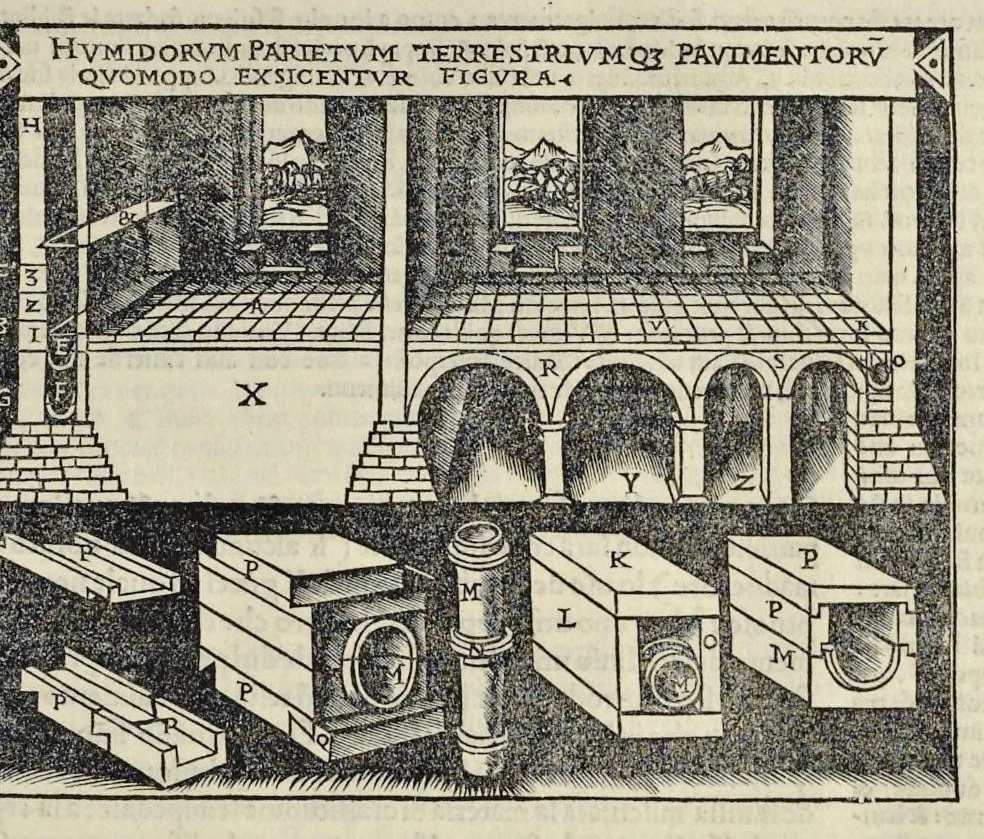 An illustration from Di Lucio Vitruuio Pollione De architectura libri dece : traducti de latino in vulgare, affigurati, cõmentati, & con mirando ordine insigniti: per il quale facilmente potrai trouare la multitudine de li abstrusi & reconditi vocabuli a li soi loci & in epsa tabula con summo studio expositi & enucleati ad immensa utilitate de ciascuno studioso & beniuolo di epsa opera, 1521, leaf 248
