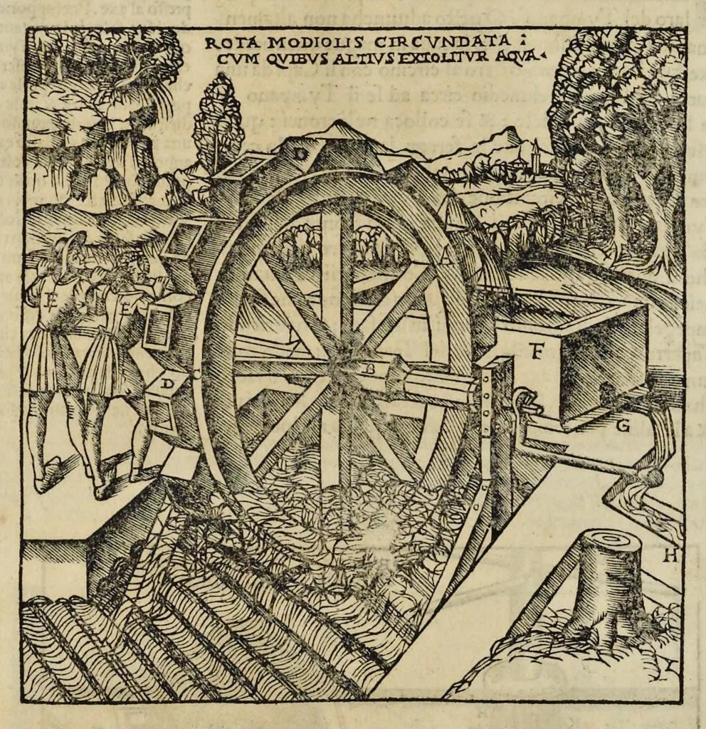 An illustration from Di Lucio Vitruuio Pollione De architectura libri dece : traducti de latino in vulgare, affigurati, cõmentati, & con mirando ordine insigniti: per il quale facilmente potrai trouare la multitudine de li abstrusi & reconditi vocabuli a li soi loci & in epsa tabula con summo studio expositi & enucleati ad immensa utilitate de ciascuno studioso & beniuolo di epsa opera, 1521, leaf 355