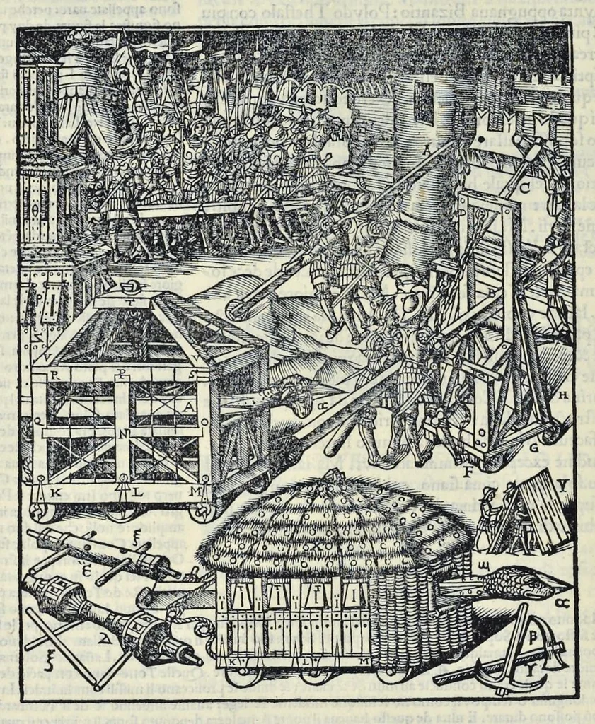 An illustration from Di Lucio Vitruuio Pollione De architectura libri dece : traducti de latino in vulgare, affigurati, cõmentati, & con mirando ordine insigniti: per il quale facilmente potrai trouare la multitudine de li abstrusi & reconditi vocabuli a li soi loci & in epsa tabula con summo studio expositi & enucleati ad immensa utilitate de ciascuno studioso & beniuolo di epsa opera, 1521, leaf 373