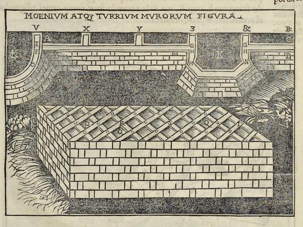 An illustration from Di Lucio Vitruuio Pollione De architectura libri dece : traducti de latino in vulgare, affigurati, cõmentati, & con mirando ordine insigniti: per il quale facilmente potrai trouare la multitudine de li abstrusi & reconditi vocabuli a li soi loci & in epsa tabula con summo studio expositi & enucleati ad immensa utilitate de ciascuno studioso & beniuolo di epsa opera, 1521, leaf 60