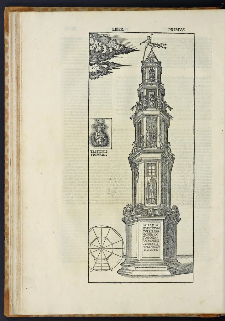 An illustration from Di Lucio Vitruuio Pollione De architectura libri dece : traducti de latino in vulgare, affigurati, cõmentati, & con mirando ordine insigniti: per il quale facilmente potrai trouare la multitudine de li abstrusi & reconditi vocabuli a li soi loci & in epsa tabula con summo studio expositi & enucleati ad immensa utilitate de ciascuno studioso & beniuolo di epsa opera, 1521, leaf 67
