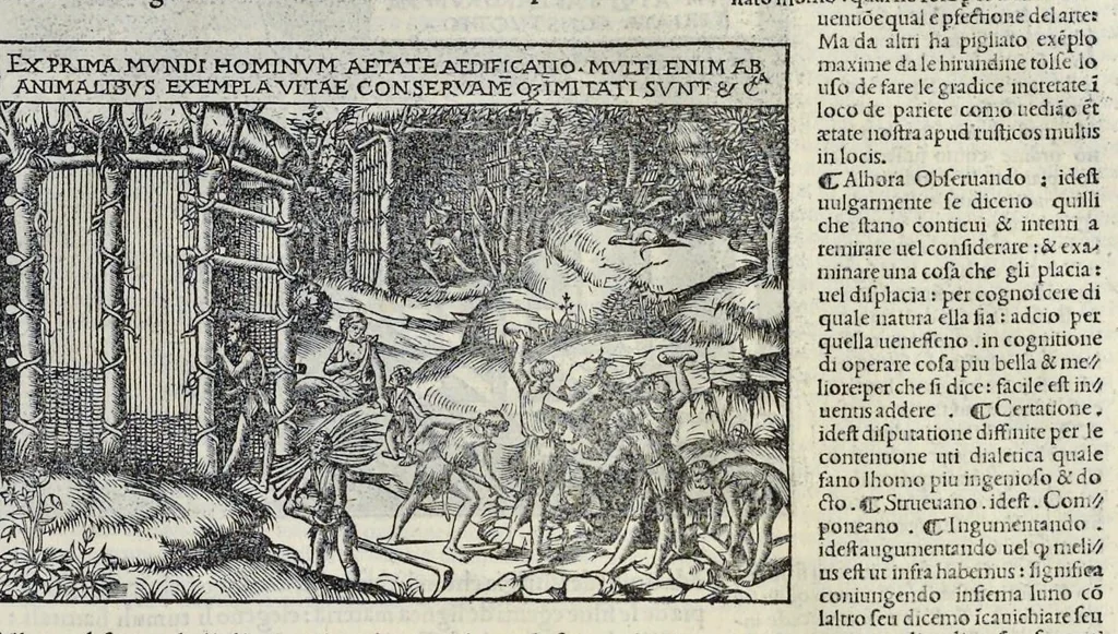 An illustration from Di Lucio Vitruuio Pollione De architectura libri dece : traducti de latino in vulgare, affigurati, cõmentati, & con mirando ordine insigniti: per il quale facilmente potrai trouare la multitudine de li abstrusi & reconditi vocabuli a li soi loci & in epsa tabula con summo studio expositi & enucleati ad immensa utilitate de ciascuno studioso & beniuolo di epsa opera, 1521, leaf 82