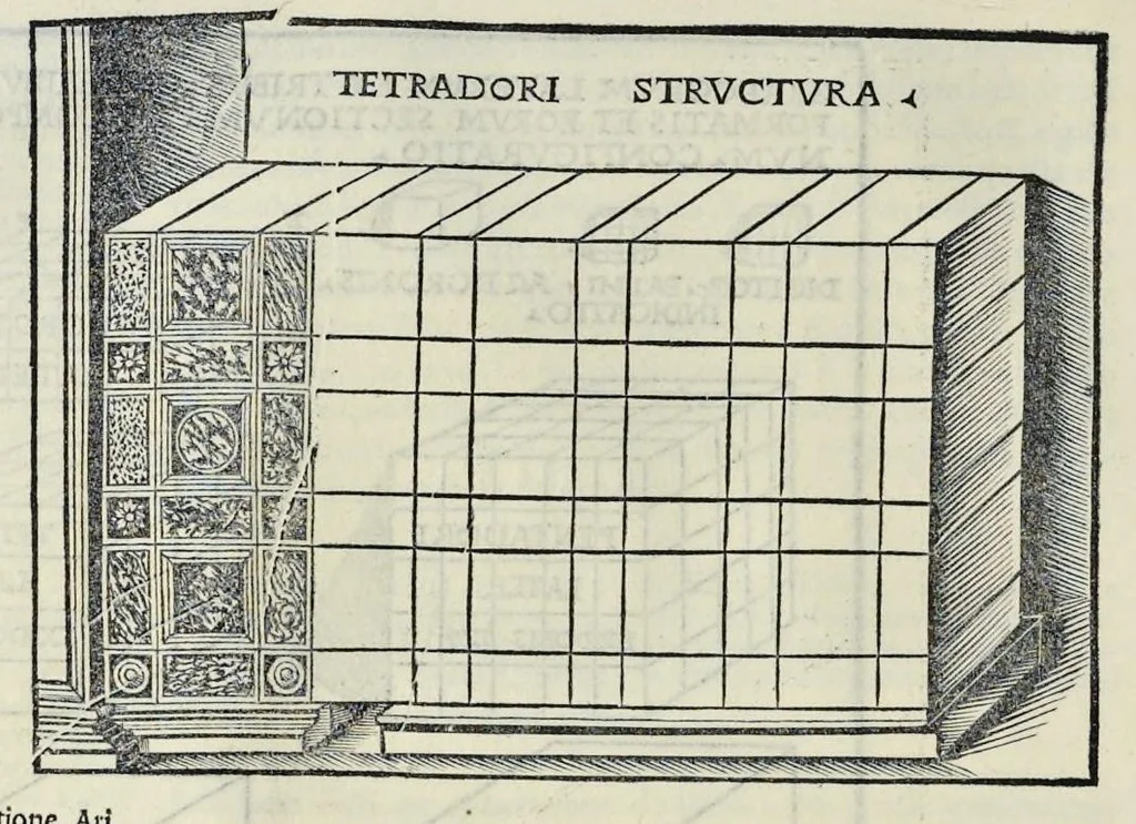 An illustration from Di Lucio Vitruuio Pollione De architectura libri dece : traducti de latino in vulgare, affigurati, cõmentati, & con mirando ordine insigniti: per il quale facilmente potrai trouare la multitudine de li abstrusi & reconditi vocabuli a li soi loci & in epsa tabula con summo studio expositi & enucleati ad immensa utilitate de ciascuno studioso & beniuolo di epsa opera, 1521, leaf 89
