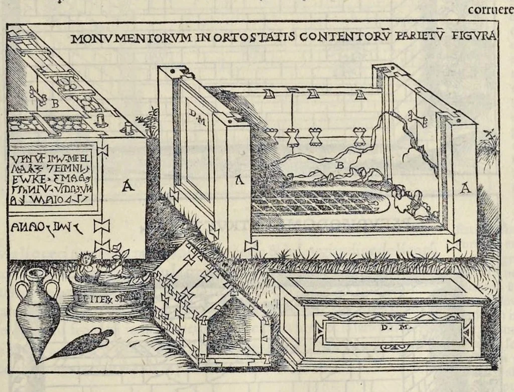 An illustration from Di Lucio Vitruuio Pollione De architectura libri dece : traducti de latino in vulgare, affigurati, cõmentati, & con mirando ordine insigniti: per il quale facilmente potrai trouare la multitudine de li abstrusi & reconditi vocabuli a li soi loci & in epsa tabula con summo studio expositi & enucleati ad immensa utilitate de ciascuno studioso & beniuolo di epsa opera, 1521, leaf 94