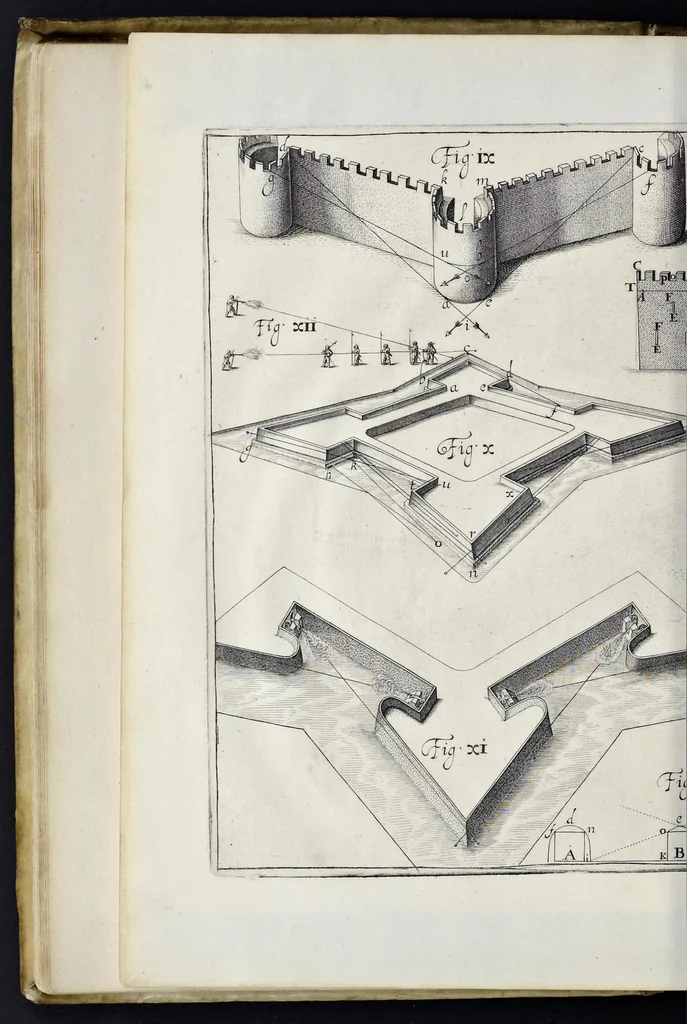 An illustration from L'architecture militaire moderne, ou, Fortification : confirmée par diverses histoires tant anciennes que nouvelles, & enrichie des figures des principales forteresses qui sont en l'Europe, 1648, leaf 37