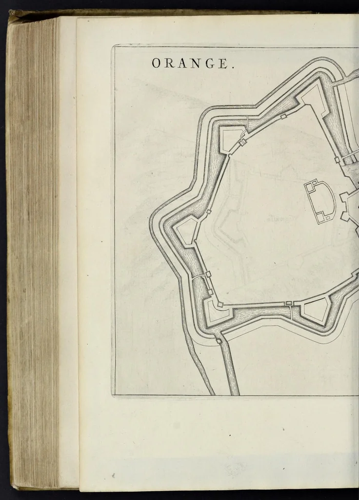 An illustration from L'architecture militaire moderne, ou, Fortification : confirmée par diverses histoires tant anciennes que nouvelles, & enrichie des figures des principales forteresses qui sont en l'Europe, 1648, leaf 461