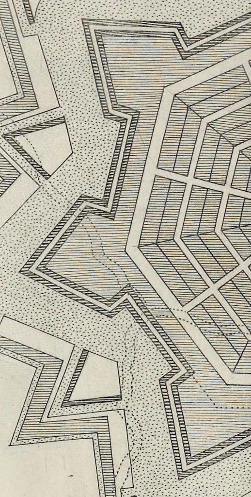 An illustration from L'architecture militaire moderne, ou, Fortification : confirmée par diverses histoires tant anciennes que nouvelles, & enrichie des figures des principales forteresses qui sont en l'Europe, 1648, leaf 65