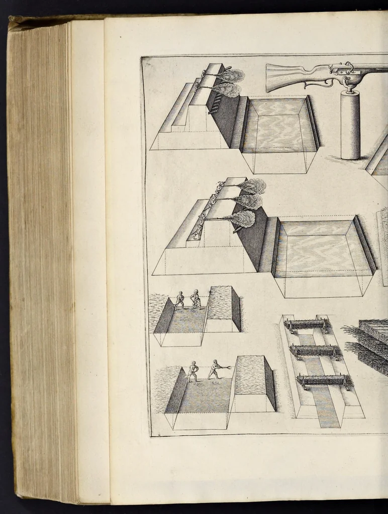 An illustration from L'architecture militaire moderne, ou, Fortification : confirmée par diverses histoires tant anciennes que nouvelles, & enrichie des figures des principales forteresses qui sont en l'Europe, 1648, leaf 769