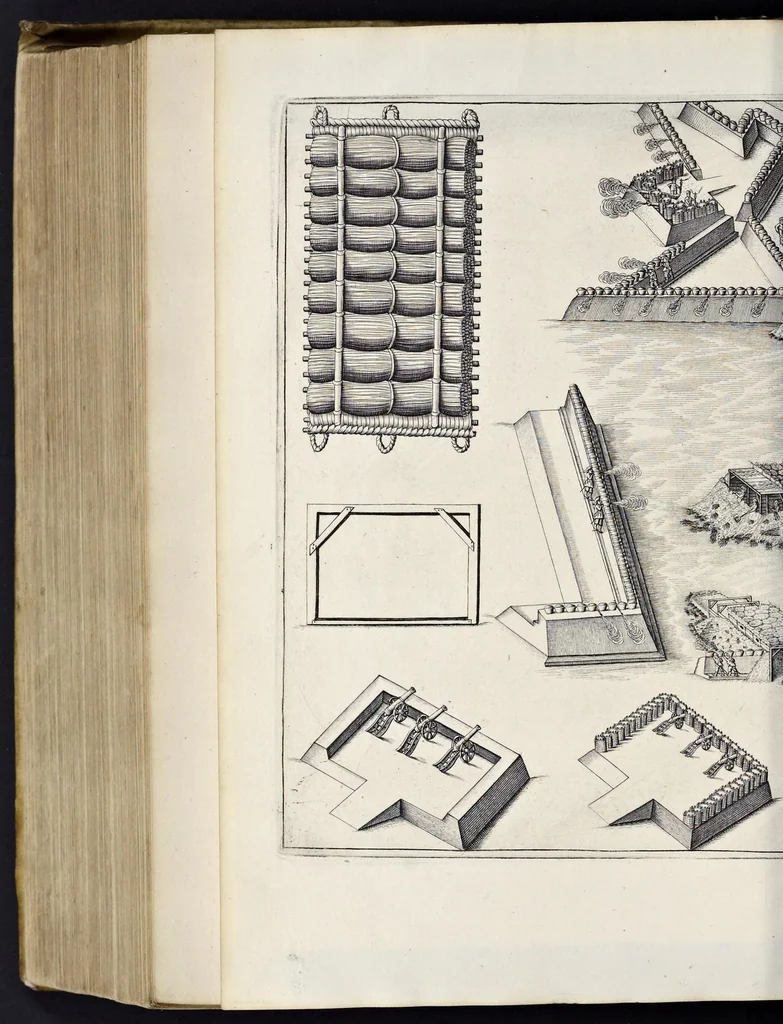 An illustration from L'architecture militaire moderne, ou, Fortification : confirmée par diverses histoires tant anciennes que nouvelles, & enrichie des figures des principales forteresses qui sont en l'Europe, 1648, leaf 801