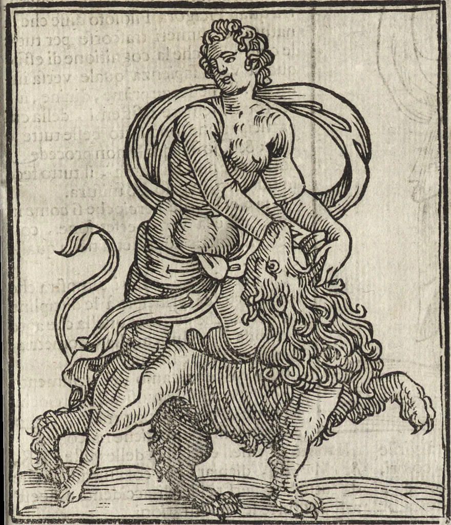 An illustration from Iconologia di Cesare Ripa perugino, caualier de' santi Mauritio & Lazaro. Divisa in tre libri, ne i quali si esprimono varie imagini di virtù, vitij, passioni humane, affetti, atti, discipline, humori, elementi, corpi celesti, prouincie d'Italia, fiumi, & altre materie infinite vtili ad ogni stato di persone. Ampliata dal sig. cav. Gio. Zaratino Castellini romano in questa vltima editione di imagini & discorsi, con indici copiosi, & ricorretta, 1669, leaf 102