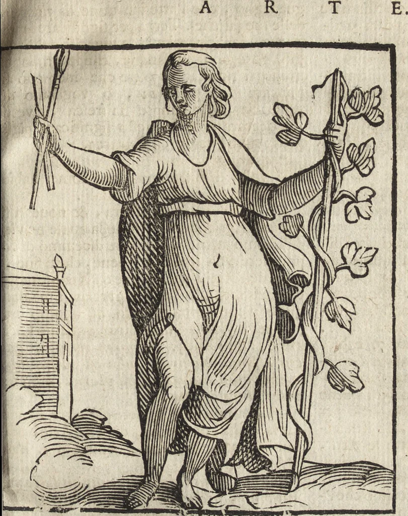 An illustration from Iconologia di Cesare Ripa perugino, caualier de' santi Mauritio & Lazaro. Divisa in tre libri, ne i quali si esprimono varie imagini di virtù, vitij, passioni humane, affetti, atti, discipline, humori, elementi, corpi celesti, prouincie d'Italia, fiumi, & altre materie infinite vtili ad ogni stato di persone. Ampliata dal sig. cav. Gio. Zaratino Castellini romano in questa vltima editione di imagini & discorsi, con indici copiosi, & ricorretta, 1669, leaf 106