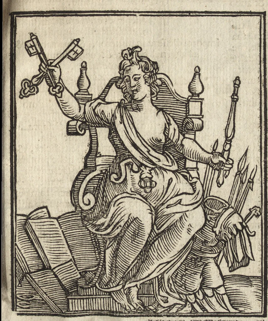 An illustration from Iconologia di Cesare Ripa perugino, caualier de' santi Mauritio & Lazaro. Divisa in tre libri, ne i quali si esprimono varie imagini di virtù, vitij, passioni humane, affetti, atti, discipline, humori, elementi, corpi celesti, prouincie d'Italia, fiumi, & altre materie infinite vtili ad ogni stato di persone. Ampliata dal sig. cav. Gio. Zaratino Castellini romano in questa vltima editione di imagini & discorsi, con indici copiosi, & ricorretta, 1669, leaf 116