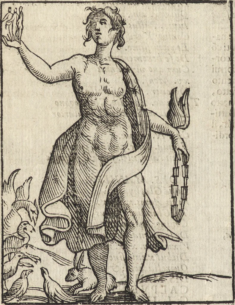 An illustration from Iconologia di Cesare Ripa perugino, caualier de' santi Mauritio & Lazaro. Divisa in tre libri, ne i quali si esprimono varie imagini di virtù, vitij, passioni humane, affetti, atti, discipline, humori, elementi, corpi celesti, prouincie d'Italia, fiumi, & altre materie infinite vtili ad ogni stato di persone. Ampliata dal sig. cav. Gio. Zaratino Castellini romano in questa vltima editione di imagini & discorsi, con indici copiosi, & ricorretta, 1669, leaf 127