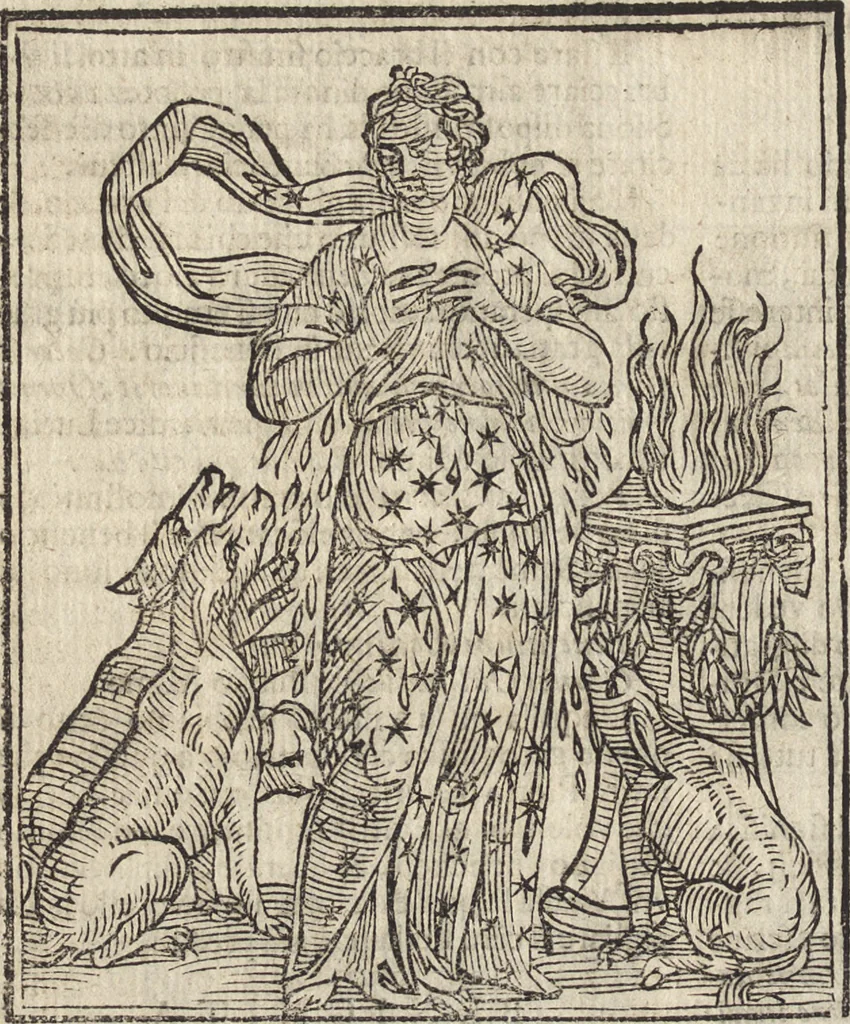 An illustration from Iconologia di Cesare Ripa perugino, caualier de' santi Mauritio & Lazaro. Divisa in tre libri, ne i quali si esprimono varie imagini di virtù, vitij, passioni humane, affetti, atti, discipline, humori, elementi, corpi celesti, prouincie d'Italia, fiumi, & altre materie infinite vtili ad ogni stato di persone. Ampliata dal sig. cav. Gio. Zaratino Castellini romano in questa vltima editione di imagini & discorsi, con indici copiosi, & ricorretta, 1669, leaf 129
