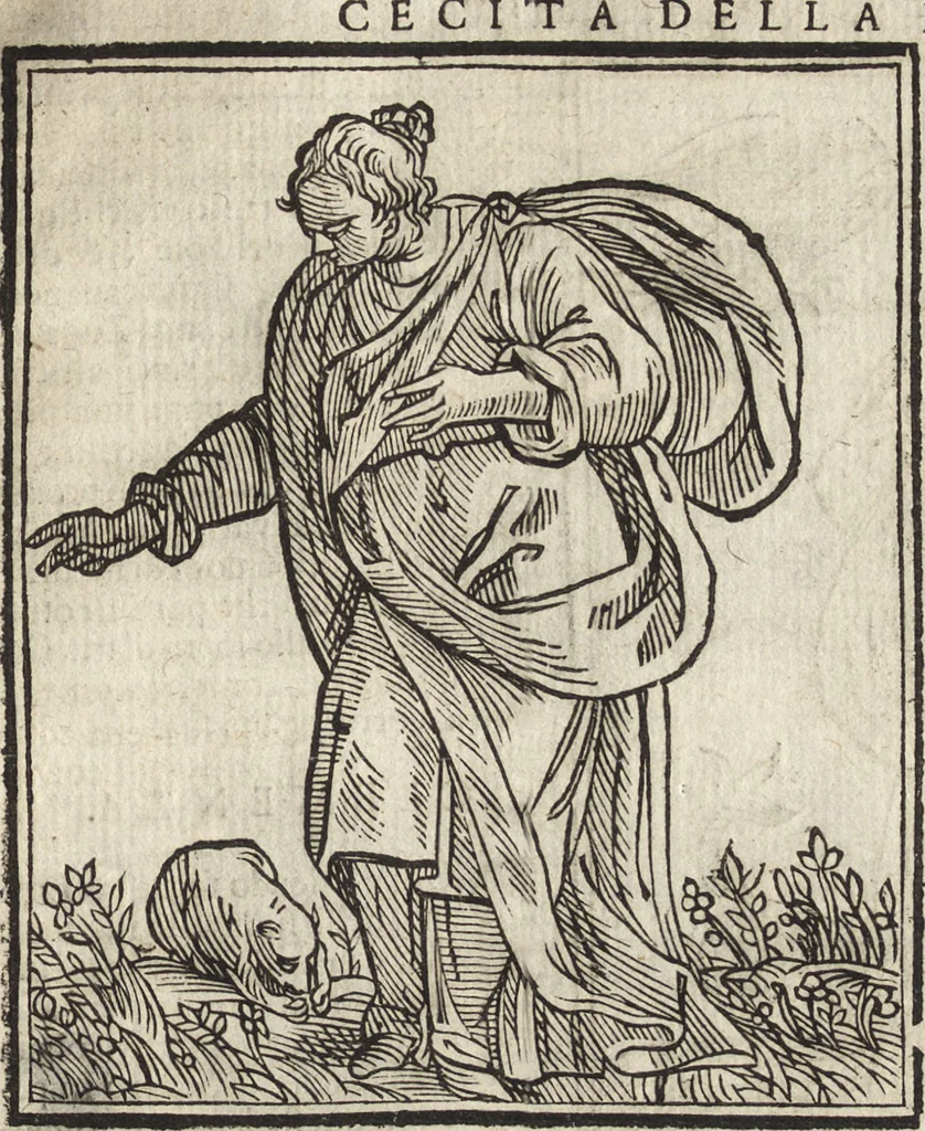 An illustration from Iconologia di Cesare Ripa perugino, caualier de' santi Mauritio & Lazaro. Divisa in tre libri, ne i quali si esprimono varie imagini di virtù, vitij, passioni humane, affetti, atti, discipline, humori, elementi, corpi celesti, prouincie d'Italia, fiumi, & altre materie infinite vtili ad ogni stato di persone. Ampliata dal sig. cav. Gio. Zaratino Castellini romano in questa vltima editione di imagini & discorsi, con indici copiosi, & ricorretta, 1669, leaf 150