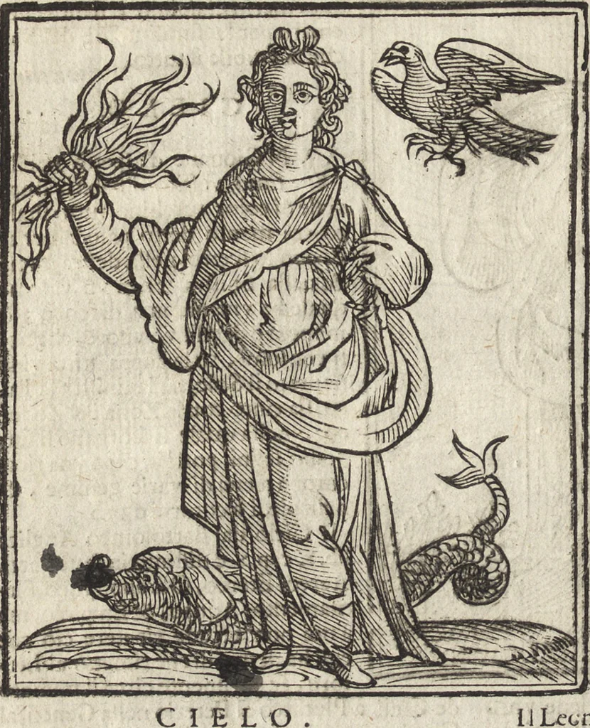 An illustration from Iconologia di Cesare Ripa perugino, caualier de' santi Mauritio & Lazaro. Divisa in tre libri, ne i quali si esprimono varie imagini di virtù, vitij, passioni humane, affetti, atti, discipline, humori, elementi, corpi celesti, prouincie d'Italia, fiumi, & altre materie infinite vtili ad ogni stato di persone. Ampliata dal sig. cav. Gio. Zaratino Castellini romano in questa vltima editione di imagini & discorsi, con indici copiosi, & ricorretta, 1669, leaf 151