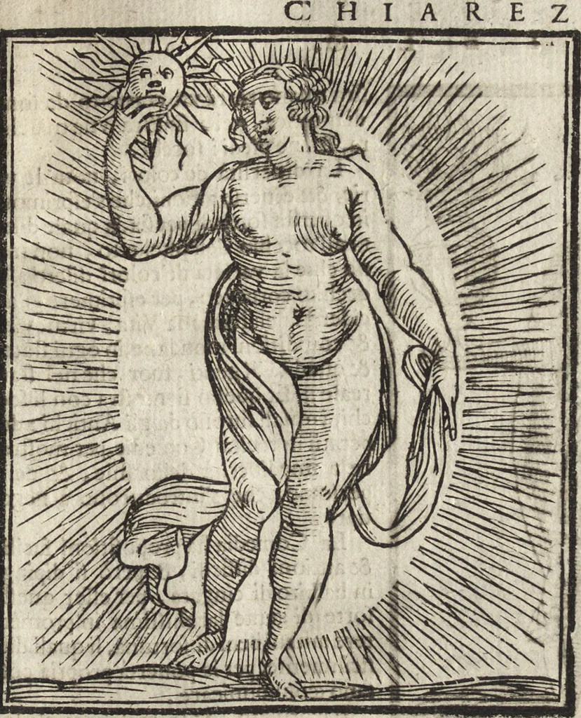 An illustration from Iconologia di Cesare Ripa perugino, caualier de' santi Mauritio & Lazaro. Divisa in tre libri, ne i quali si esprimono varie imagini di virtù, vitij, passioni humane, affetti, atti, discipline, humori, elementi, corpi celesti, prouincie d'Italia, fiumi, & altre materie infinite vtili ad ogni stato di persone. Ampliata dal sig. cav. Gio. Zaratino Castellini romano in questa vltima editione di imagini & discorsi, con indici copiosi, & ricorretta, 1669, leaf 152