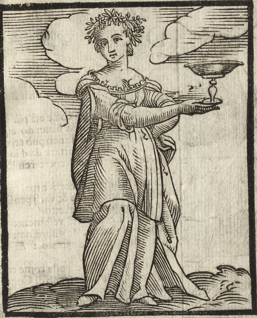 An illustration from Iconologia di Cesare Ripa perugino, caualier de' santi Mauritio & Lazaro. Divisa in tre libri, ne i quali si esprimono varie imagini di virtù, vitij, passioni humane, affetti, atti, discipline, humori, elementi, corpi celesti, prouincie d'Italia, fiumi, & altre materie infinite vtili ad ogni stato di persone. Ampliata dal sig. cav. Gio. Zaratino Castellini romano in questa vltima editione di imagini & discorsi, con indici copiosi, & ricorretta, 1669, leaf 164