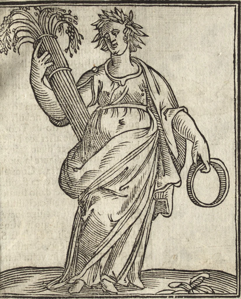 An illustration from Iconologia di Cesare Ripa perugino, caualier de' santi Mauritio & Lazaro. Divisa in tre libri, ne i quali si esprimono varie imagini di virtù, vitij, passioni humane, affetti, atti, discipline, humori, elementi, corpi celesti, prouincie d'Italia, fiumi, & altre materie infinite vtili ad ogni stato di persone. Ampliata dal sig. cav. Gio. Zaratino Castellini romano in questa vltima editione di imagini & discorsi, con indici copiosi, & ricorretta, 1669, leaf 168