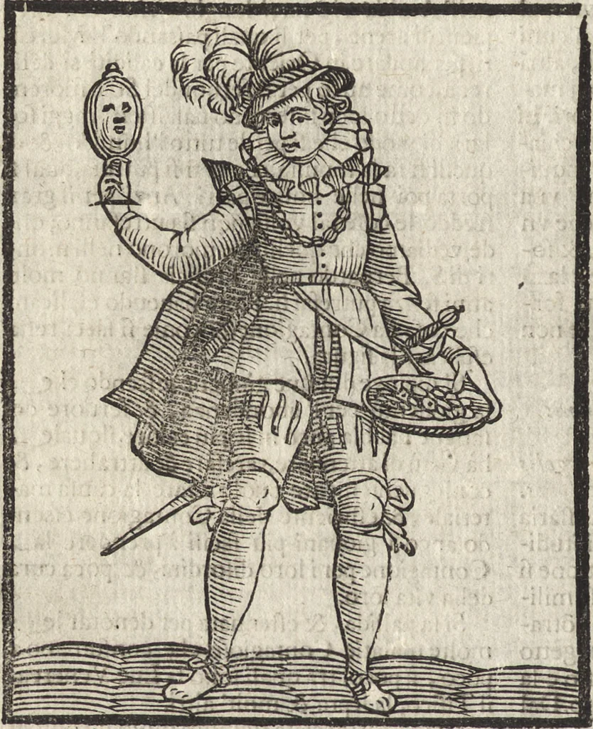 An illustration from Iconologia di Cesare Ripa perugino, caualier de' santi Mauritio & Lazaro. Divisa in tre libri, ne i quali si esprimono varie imagini di virtù, vitij, passioni humane, affetti, atti, discipline, humori, elementi, corpi celesti, prouincie d'Italia, fiumi, & altre materie infinite vtili ad ogni stato di persone. Ampliata dal sig. cav. Gio. Zaratino Castellini romano in questa vltima editione di imagini & discorsi, con indici copiosi, & ricorretta, 1669, leaf 175